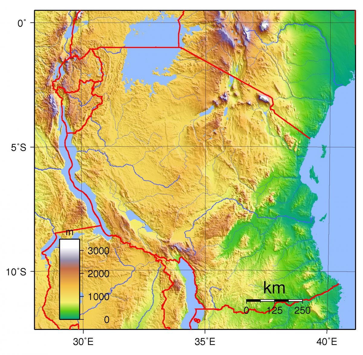 tanzânia mapa topográfico