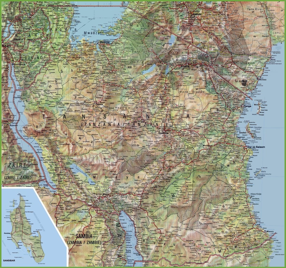 Mapa detalhado da tanzânia