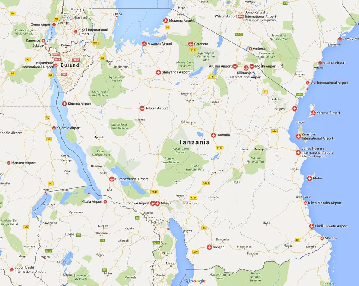 Mapa da tanzânia aeroportos 