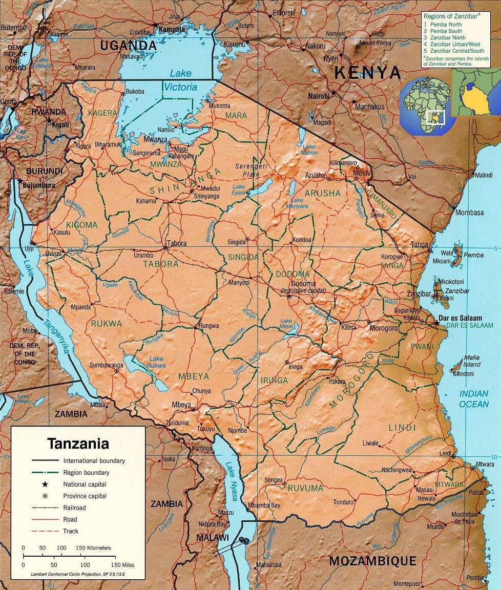 tanzânia mapa geográfico