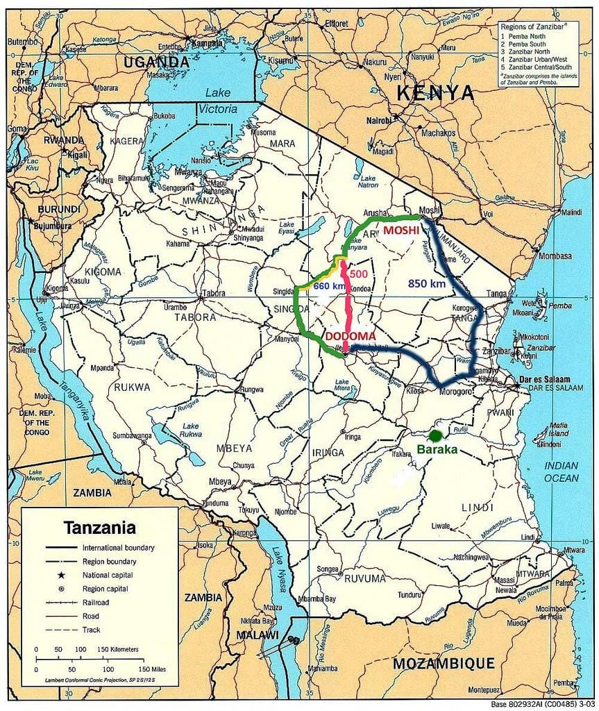 tanzânia mapa de rede de estradas