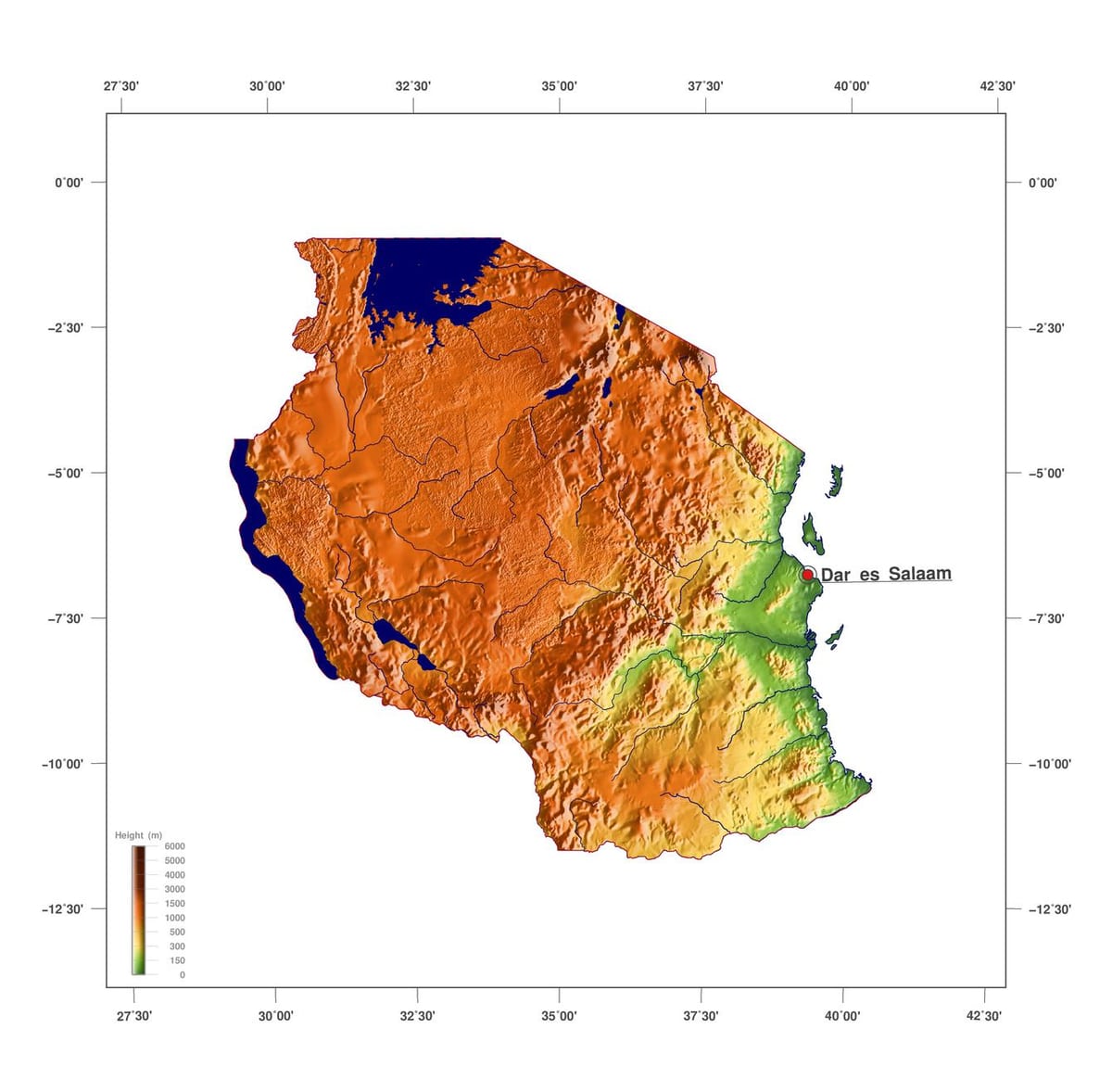 Mapa da tanzânia elevação