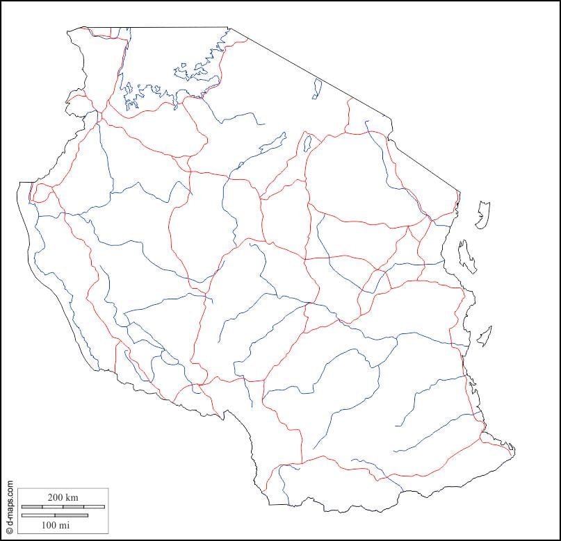 mapa em branco da tanzânia