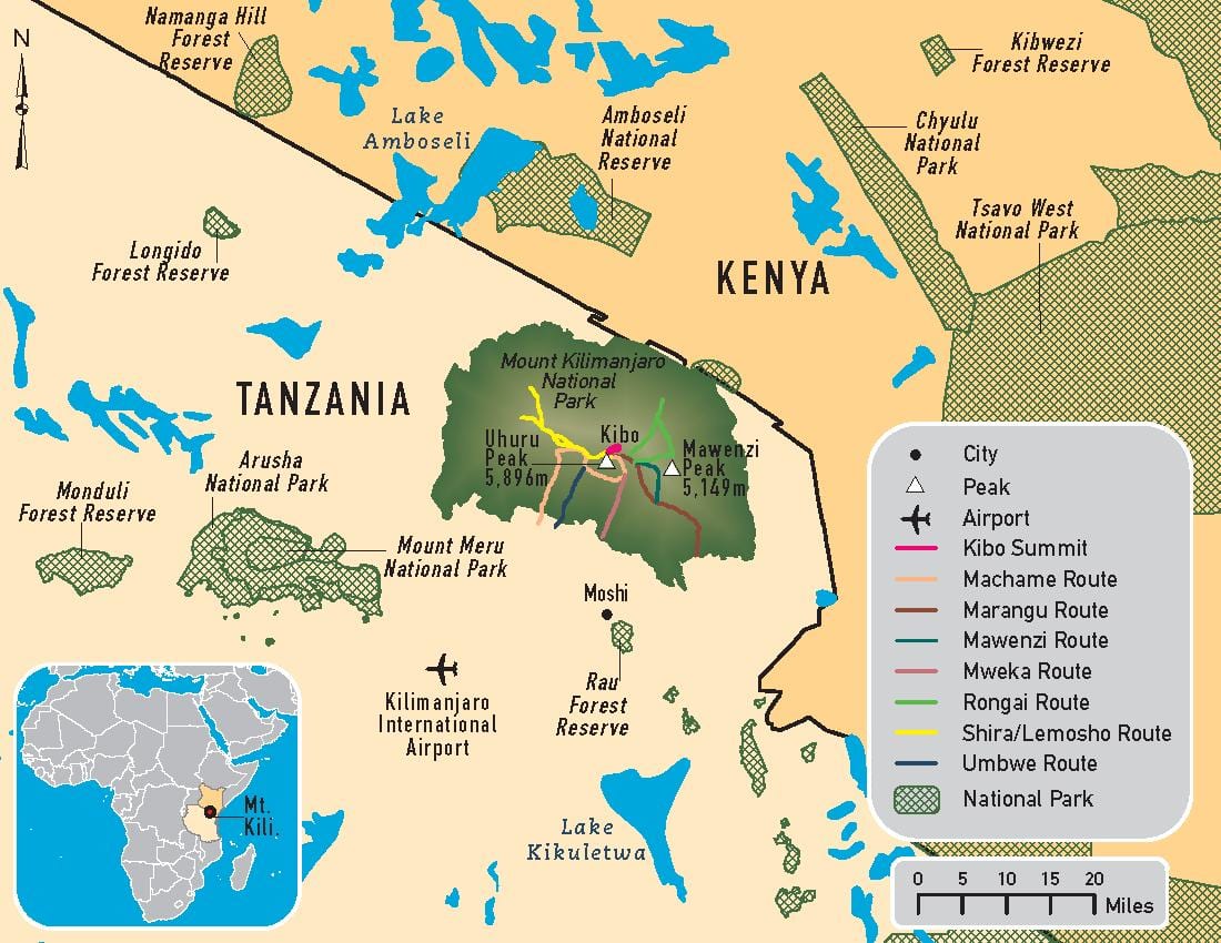 Mapa do kilimanjaro na tanzânia