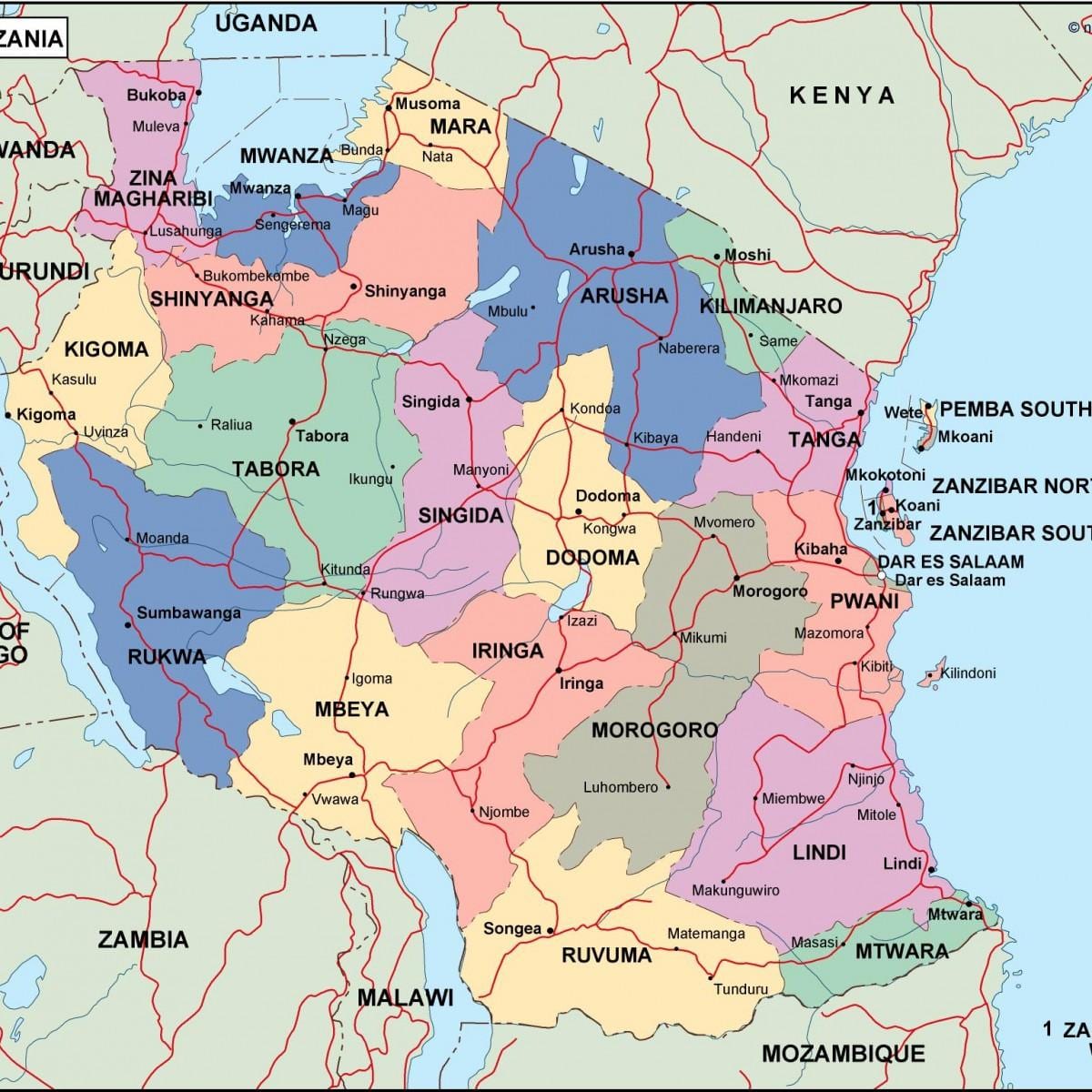 Mapa da tanzânia político