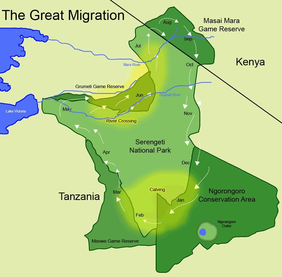 Mapa da tanzânia migração 