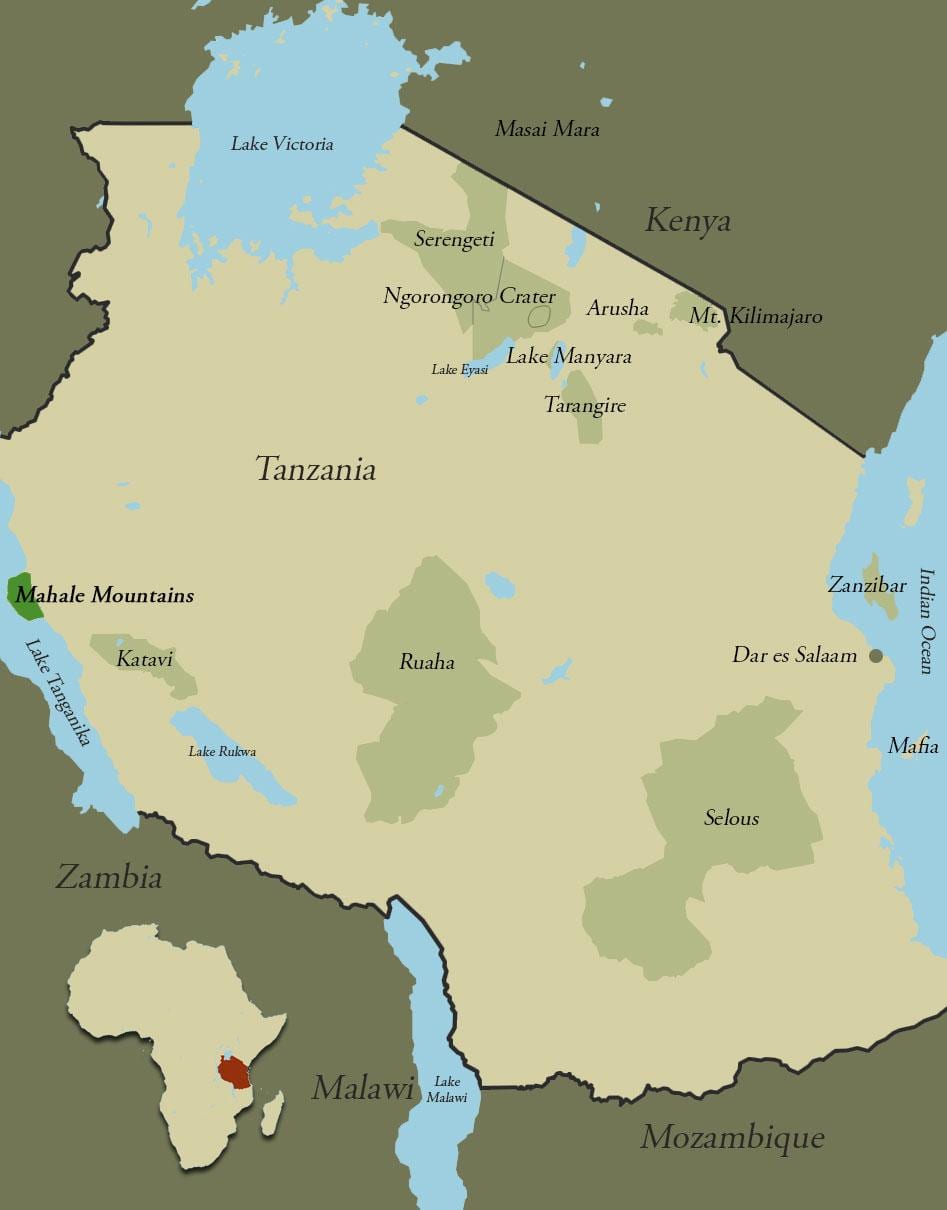 Mapa da tanzânia montanhas
