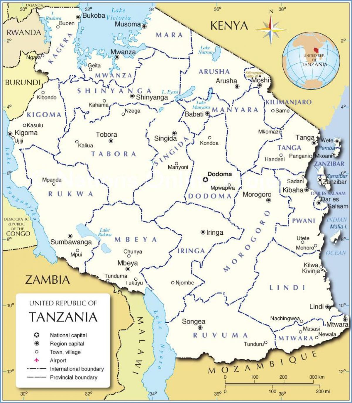 Mapa da tanzânia, com o distrito
