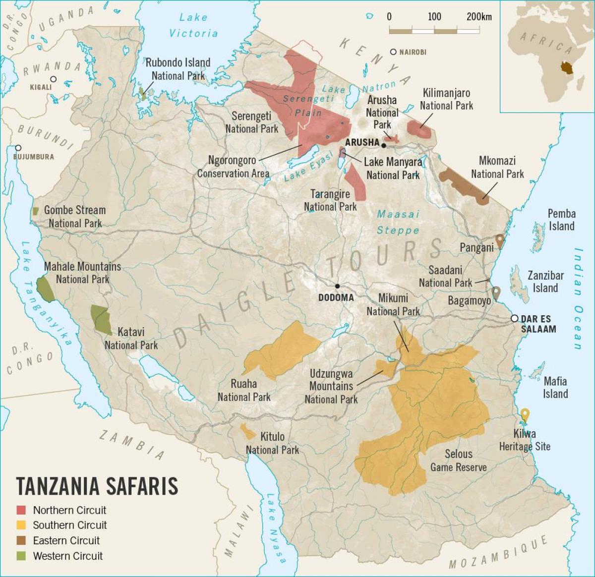 Mapa da tanzânia safari 