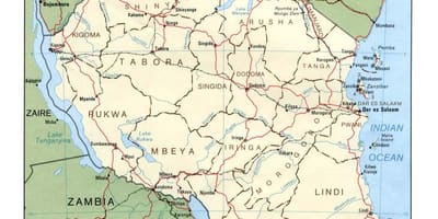Mapa de locais históricos na tanzânia