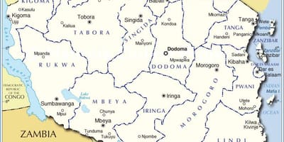 Tanzânia mapa administrativo