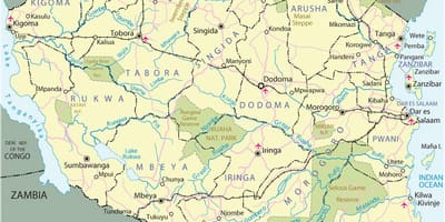 Tanzânia atracções turísticas mapa