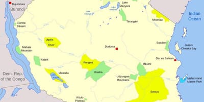 Mapa da tanzânia parques nacionais e reservas de caça