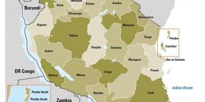 Mapa da tanzânia mostrando regiões